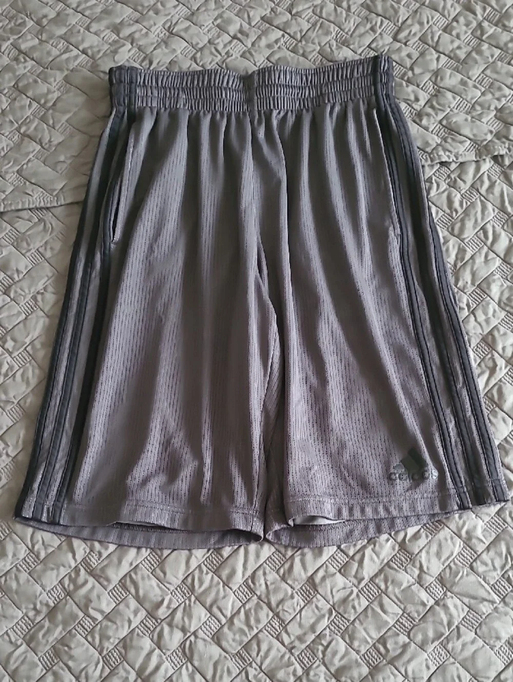 Adidas Gray Mesh Athletic Shorts with Black Stripes